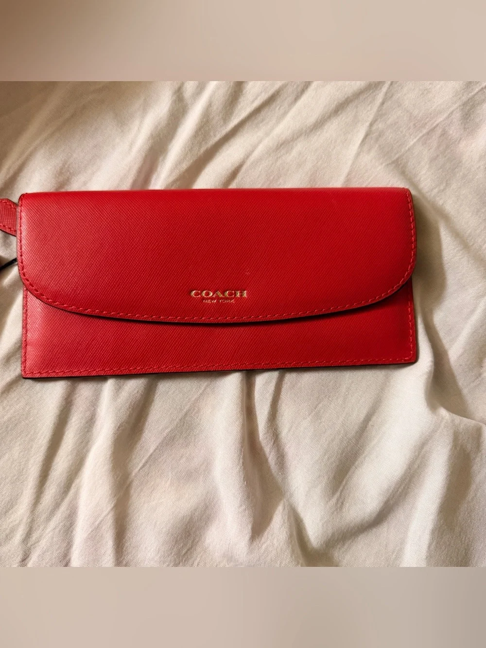 Coach Red Leather Flap Continental Wallet with Gold Logo